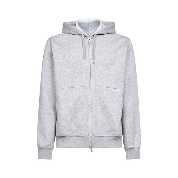 Brunello Cucinelli Men Medium Grey Double Fleece Zip-Up Hoodie